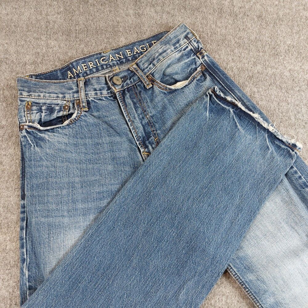 American Eagle Low Loose Jeans Men's 26x28 (Fit 29x26.5) Blue Distressed
